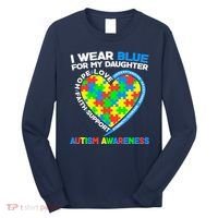 I Wear Blue For My Daughter Autism Awareness Heart Puzzle Long Sleeve Shirt thumb 0