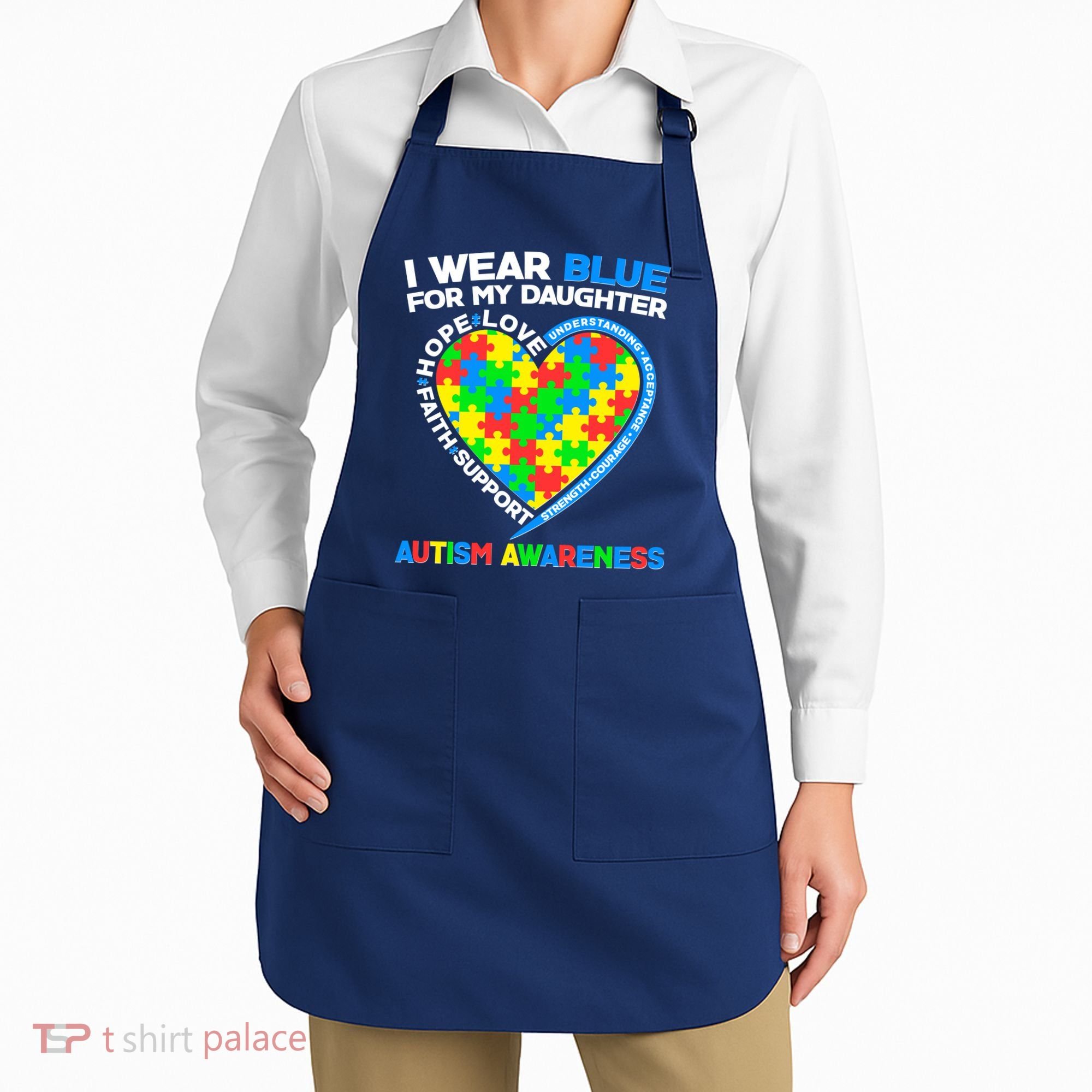 I Wear Blue For My Daughter Autism Awareness Heart Puzzle Apron