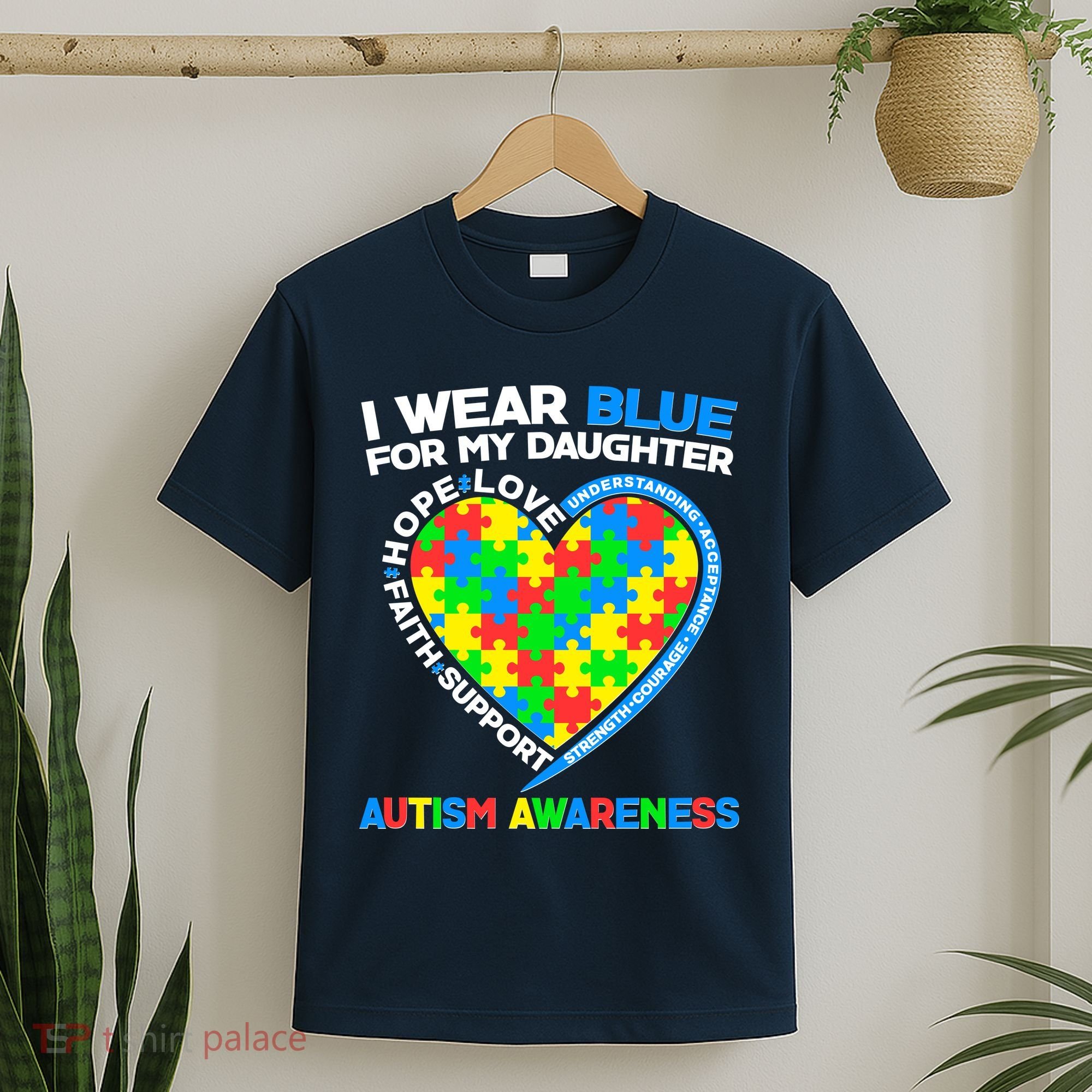 I Wear Blue For My Daughter Autism Awareness Heart Puzzle T-Shirt