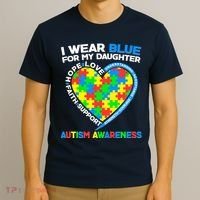 I Wear Blue For My Daughter Autism Awareness Heart Puzzle T-Shirt thumb 3