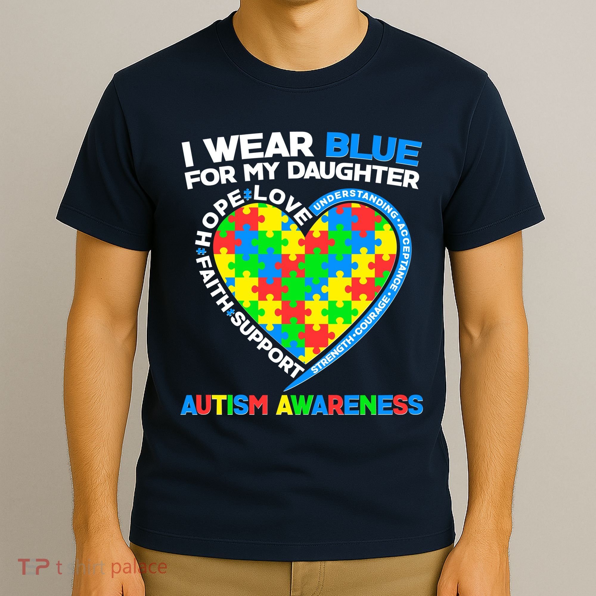I Wear Blue For My Daughter Autism Awareness Heart Puzzle T-Shirt