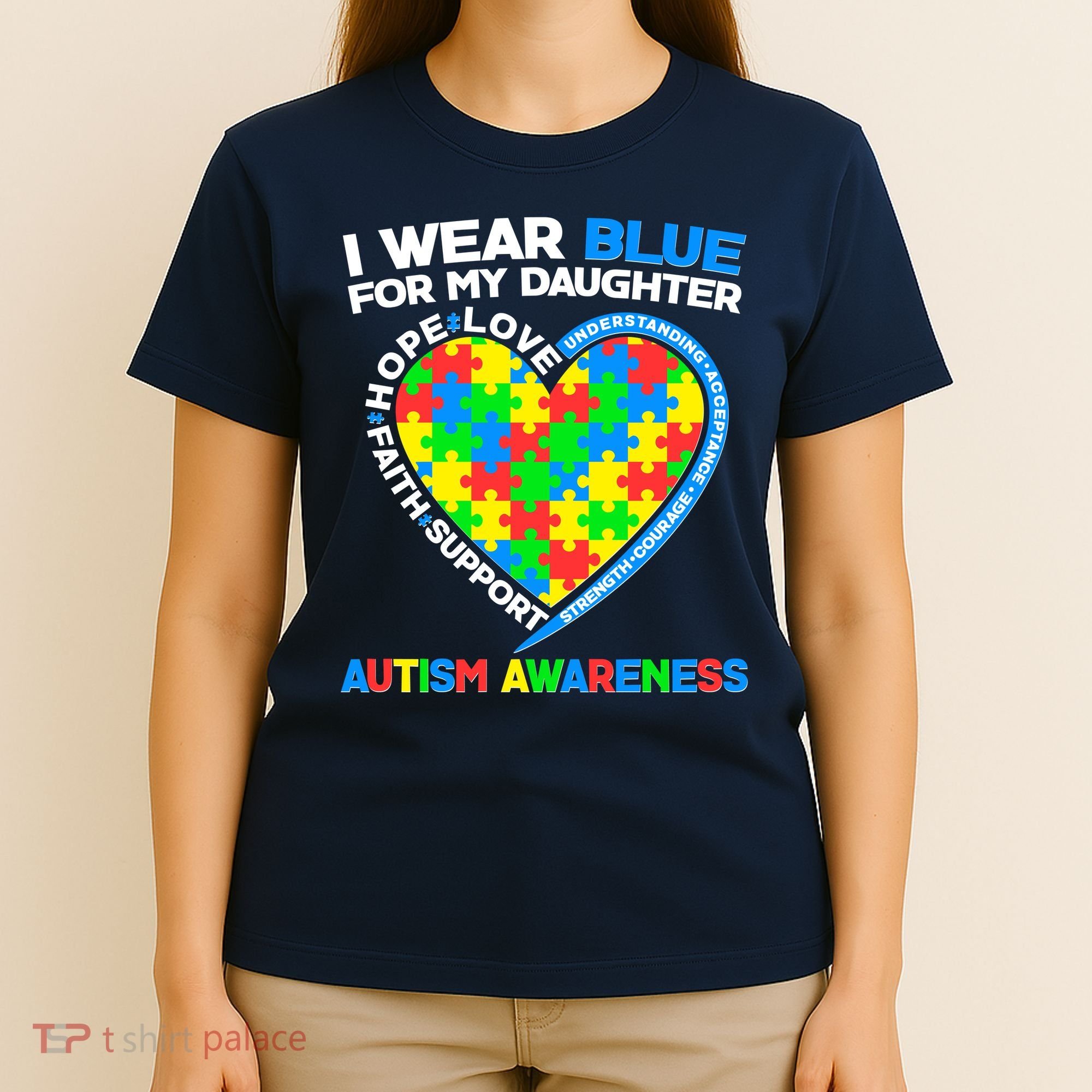 I Wear Blue For My Daughter Autism Awareness Heart Puzzle T-Shirt