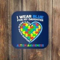 I Wear Blue For My Daughter Autism Awareness Heart Puzzle Coaster thumb 0
