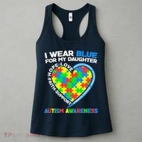 I Wear Blue For My Daughter Autism Awareness Heart Puzzle Women's Tank Top thumb 3