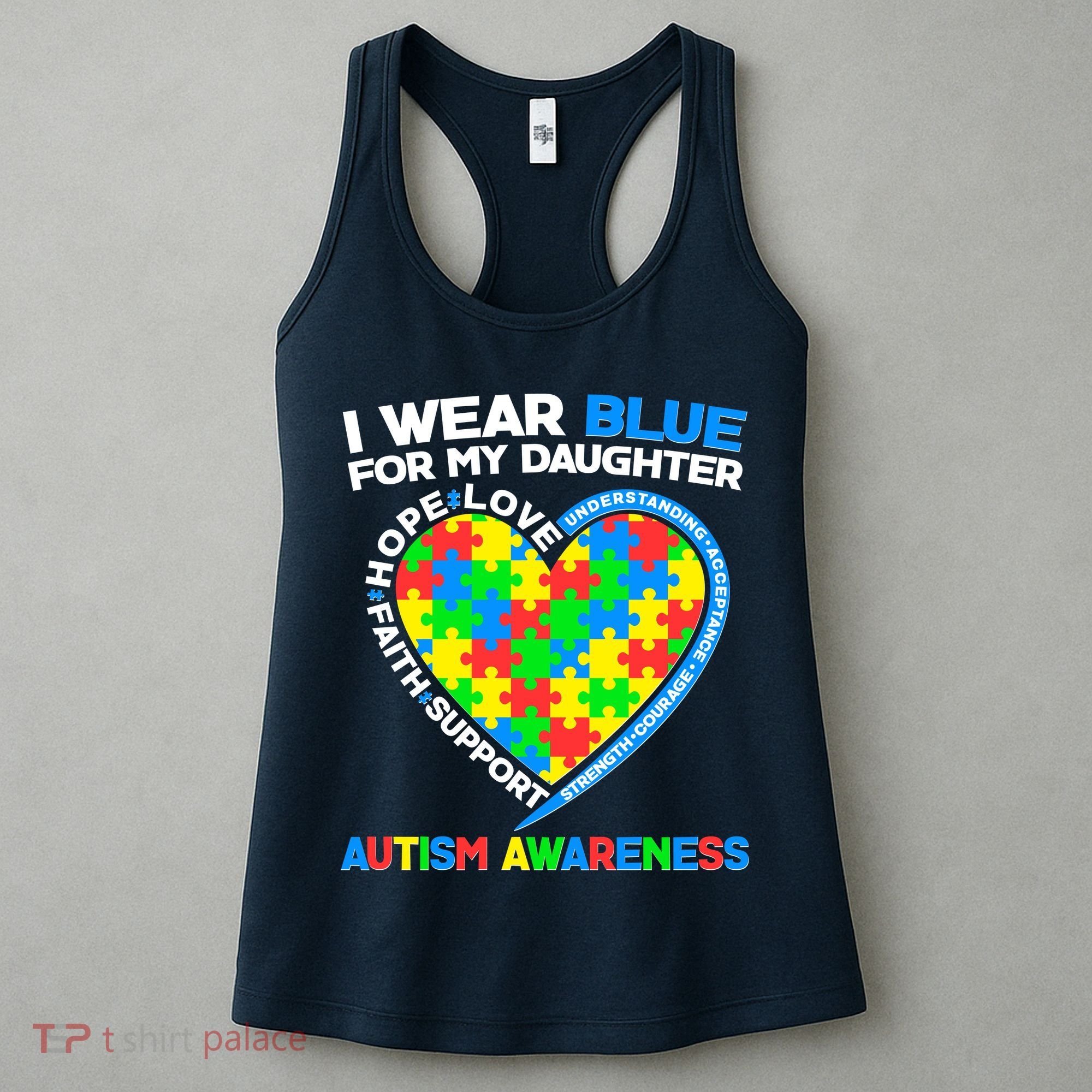 I Wear Blue For My Daughter Autism Awareness Heart Puzzle Women's Tank Top