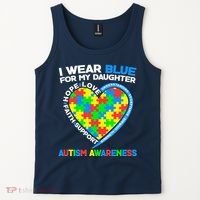 I Wear Blue For My Daughter Autism Awareness Heart Puzzle Tank Top thumb 2