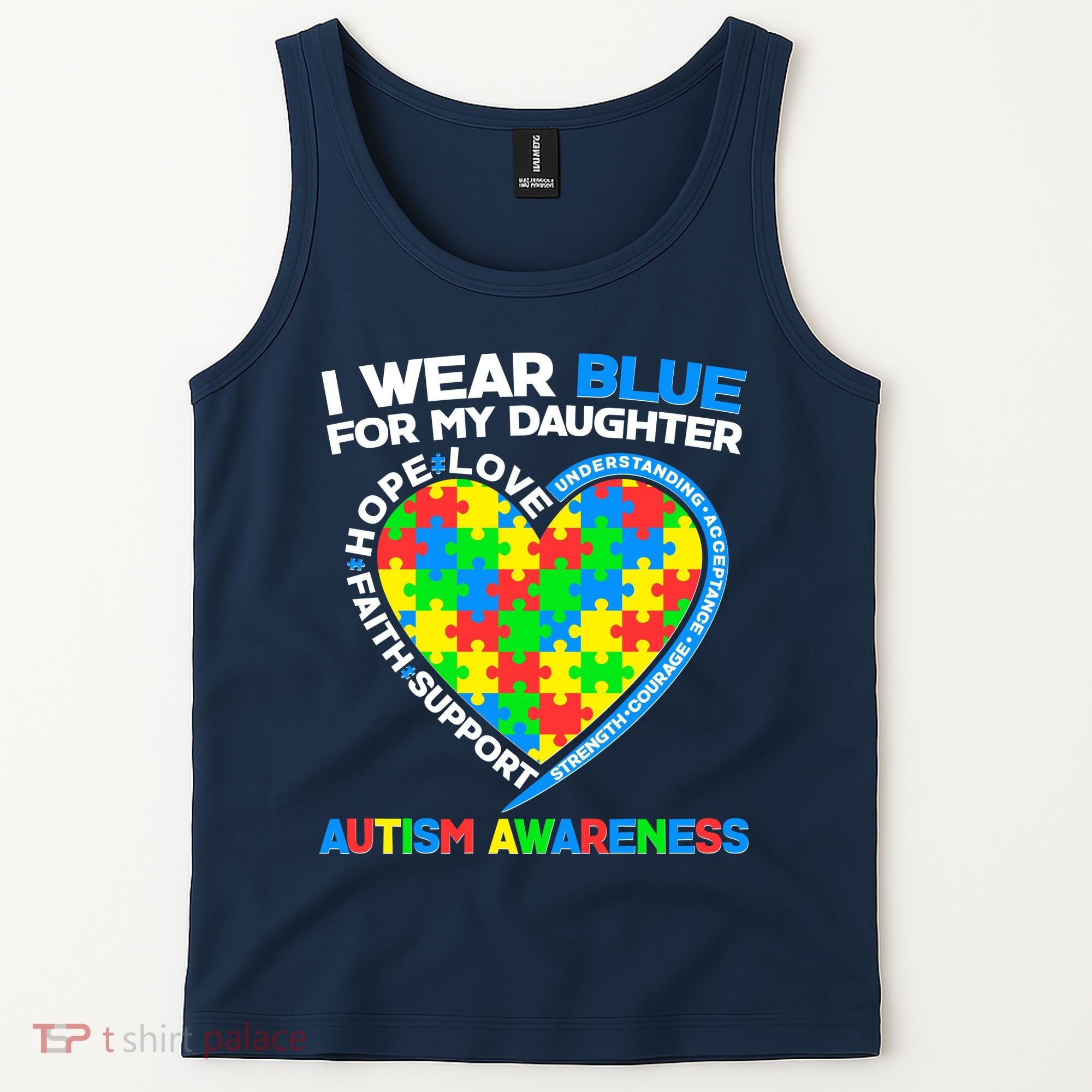 I Wear Blue For My Daughter Autism Awareness Heart Puzzle Tank Top