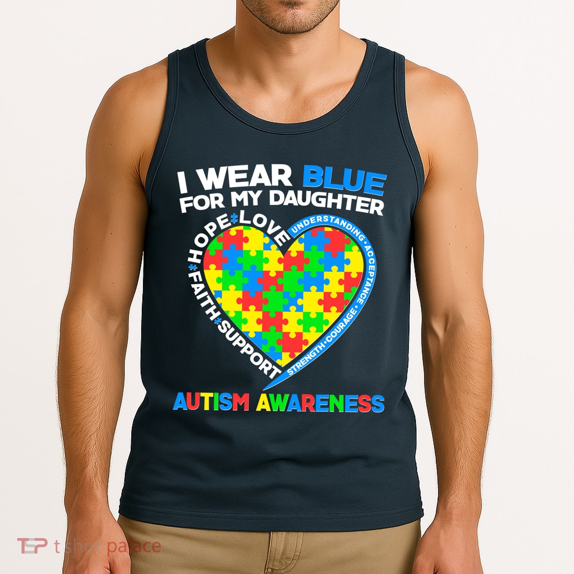 I Wear Blue For My Daughter Autism Awareness Heart Puzzle Tank Top