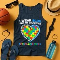 I Wear Blue For My Daughter Autism Awareness Heart Puzzle Tank Top thumb 4