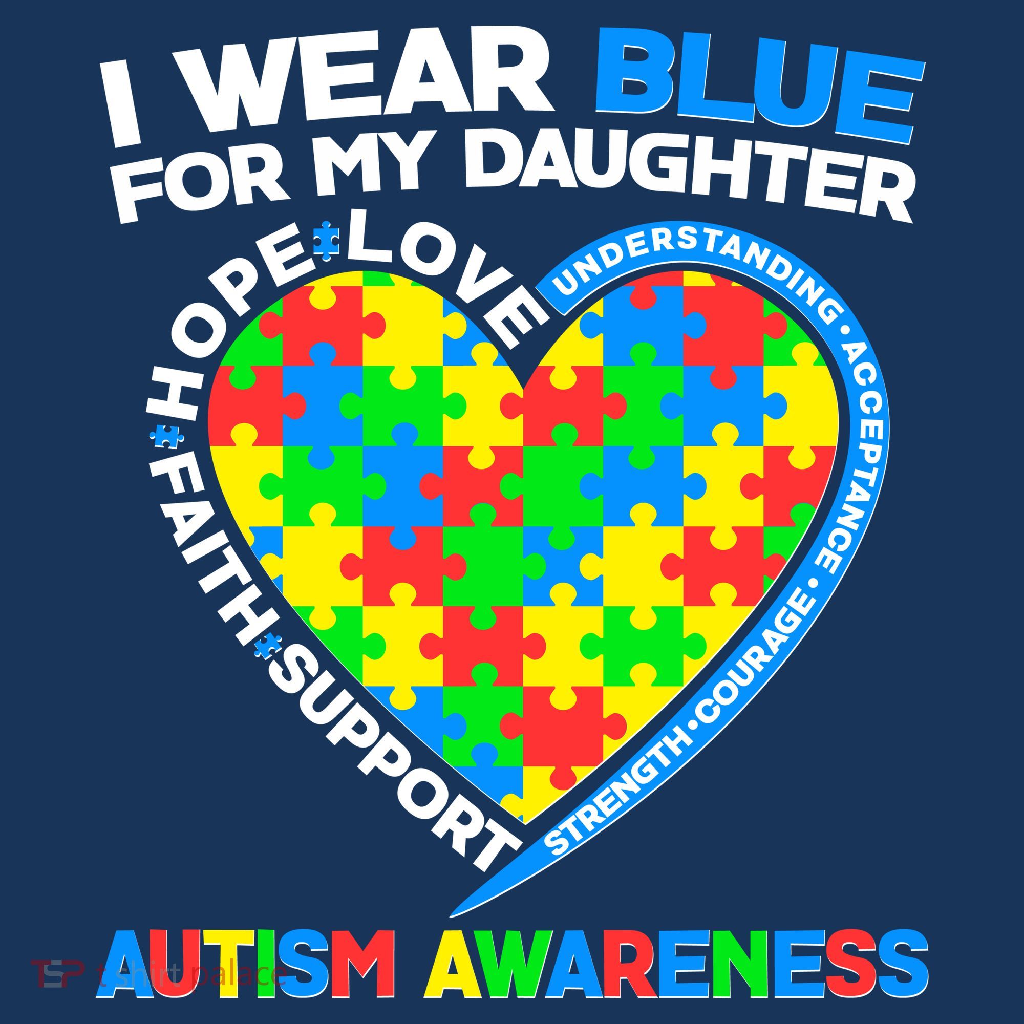 I Wear Blue For My Daughter Autism Awareness Heart Puzzle Women's Long Sleeve Shirt