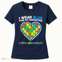 I Wear Blue For My Daughter Autism Awareness Heart Puzzle Women's T-Shirt thumb 0