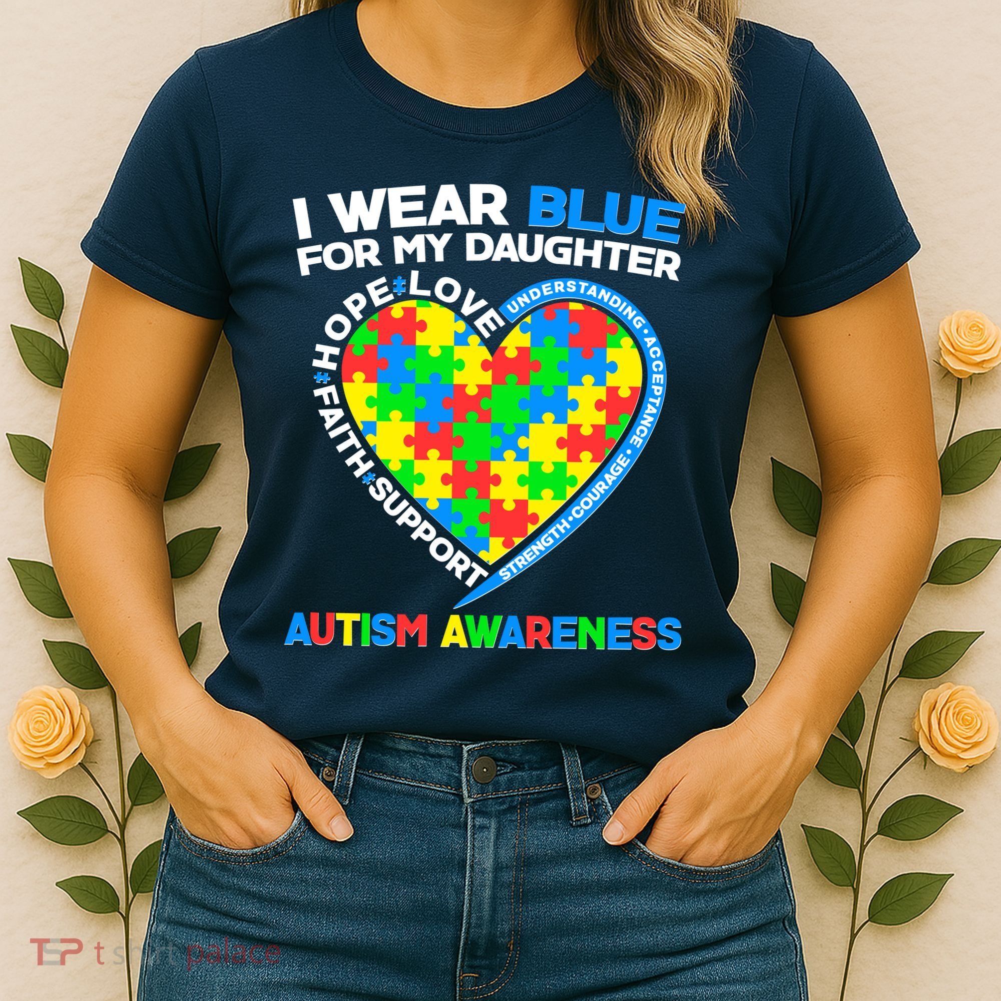 I Wear Blue For My Daughter Autism Awareness Heart Puzzle Women's T-Shirt