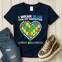 I Wear Blue For My Daughter Autism Awareness Heart Puzzle Women's T-Shirt thumb 3