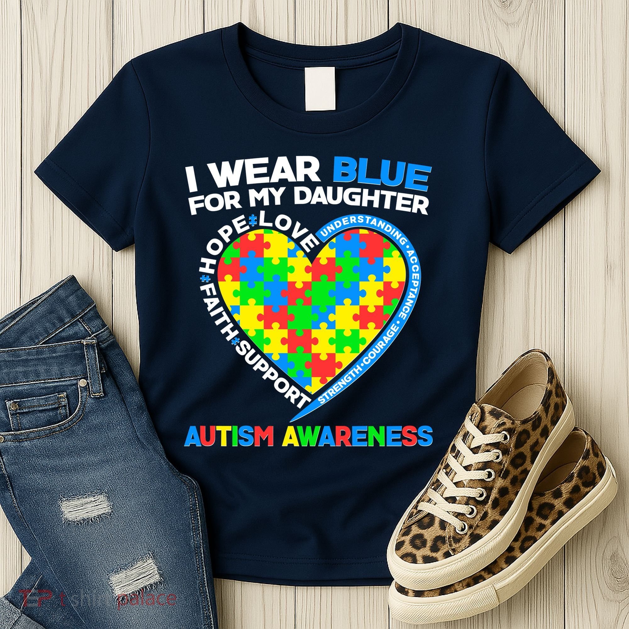I Wear Blue For My Daughter Autism Awareness Heart Puzzle Women's T-Shirt
