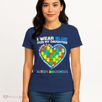 I Wear Blue For My Daughter Autism Awareness Heart Puzzle Women's T-Shirt thumb 4