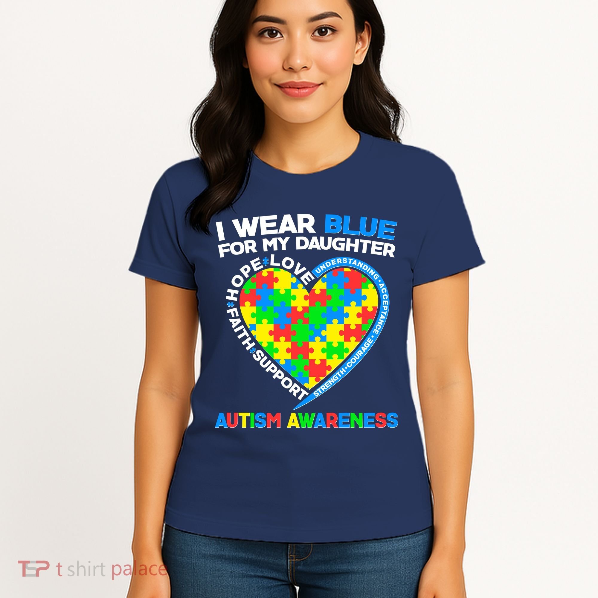 I Wear Blue For My Daughter Autism Awareness Heart Puzzle Women's T-Shirt