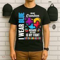 I Wear Blue For My Grandson His Fight is My Fight Autism T-Shirt thumb 6