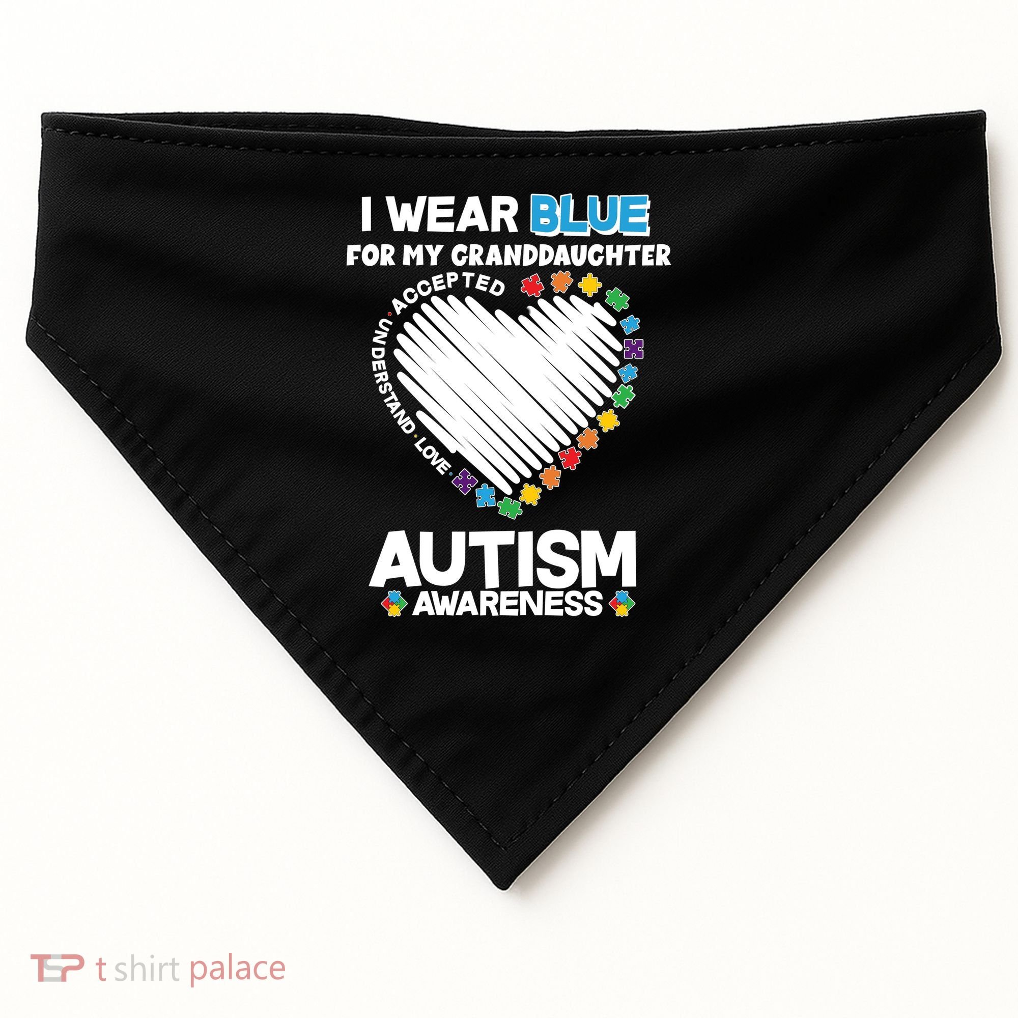 I Wear Blue For My Personalize Custom Text Autism USA-Made Doggie Bandana