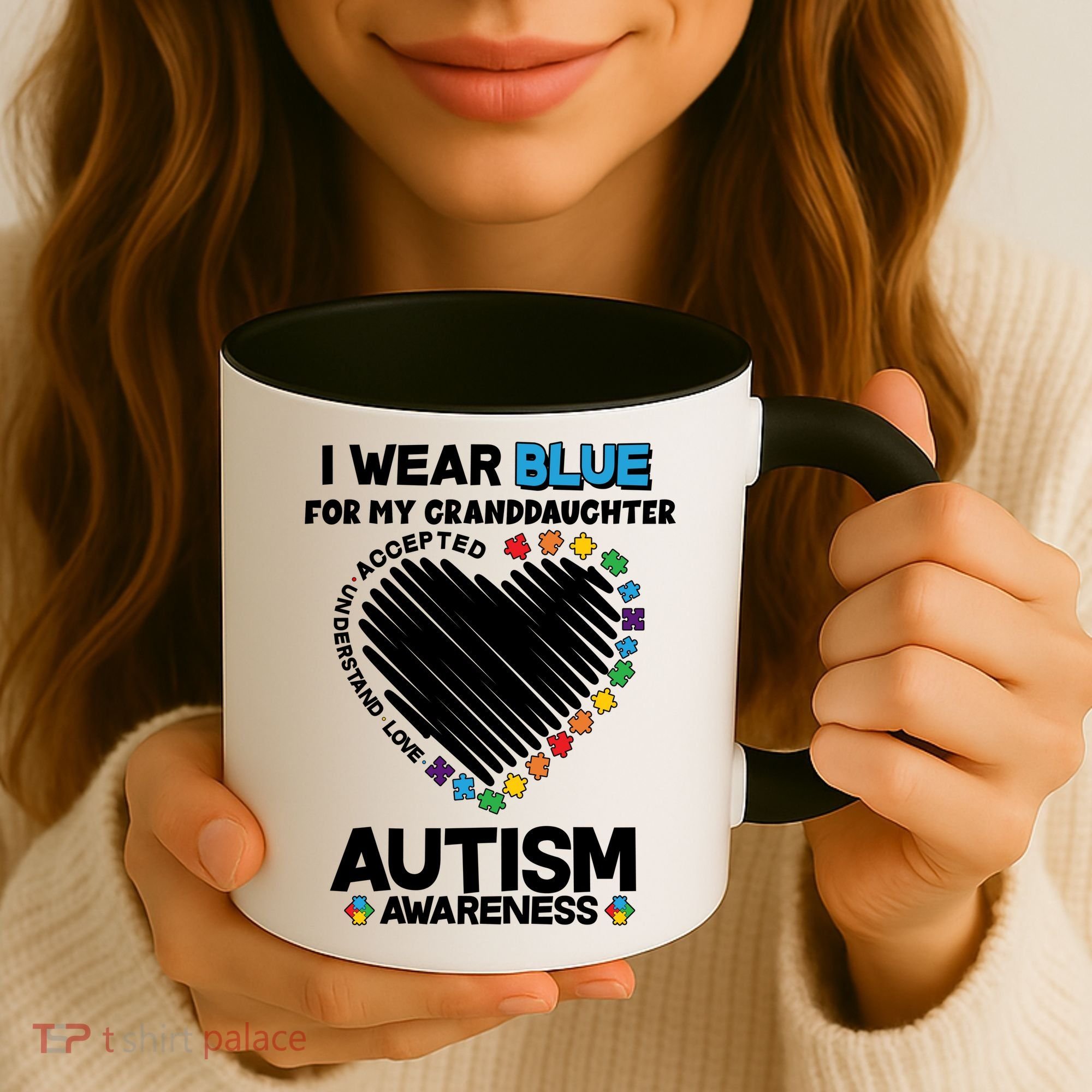 I Wear Blue For My Personalize Custom Text Autism Coffee Mug