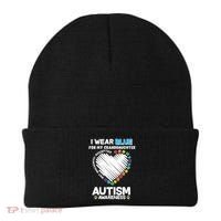 I Wear Blue For My Personalize Custom Text Autism Beanie thumb 0