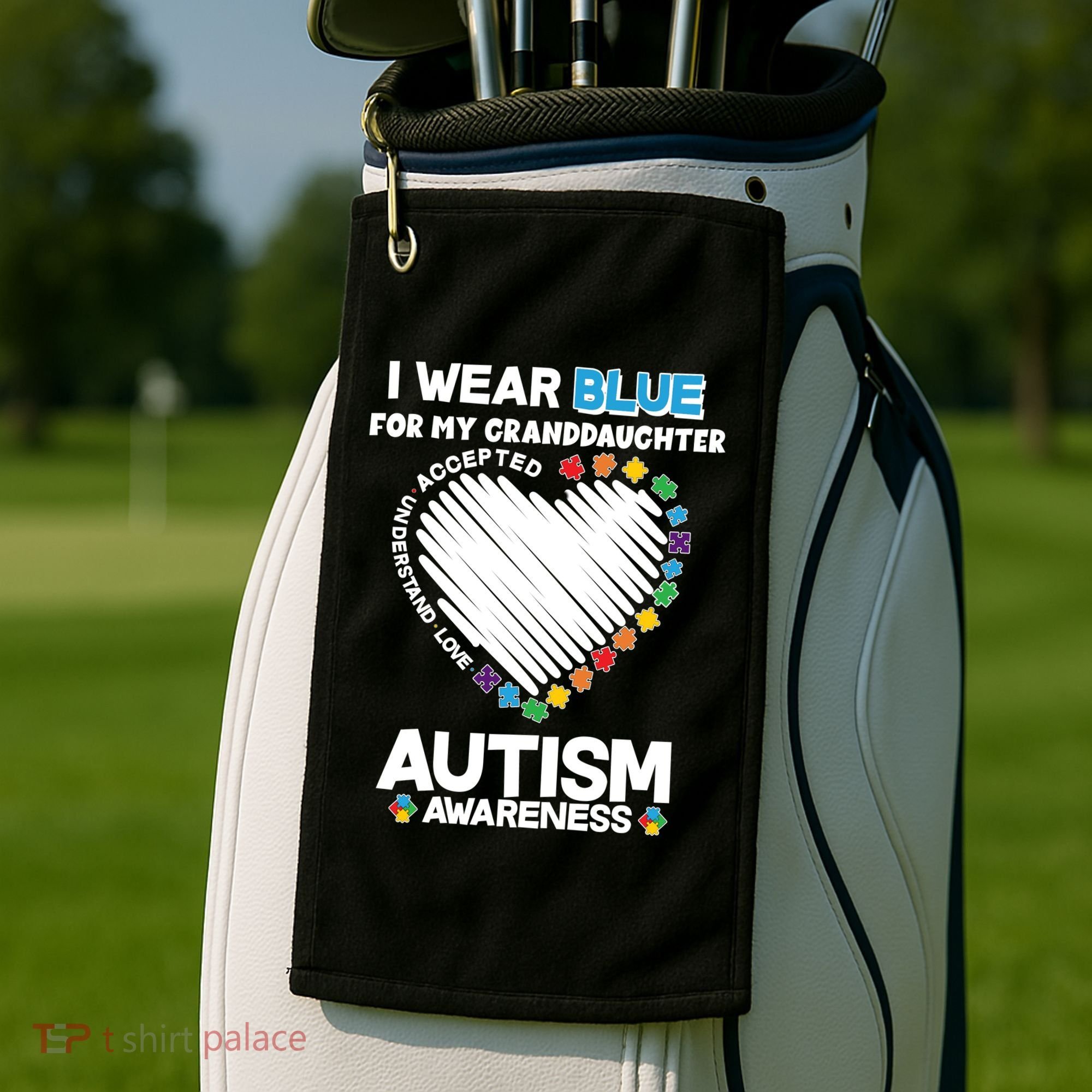 I Wear Blue For My Personalize Custom Text Autism Golf Towel