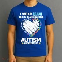 I Wear Blue For My Personalize Custom Text Autism T-Shirt thumb 3