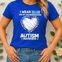 I Wear Blue For My Personalize Custom Text Autism Women's T-Shirt thumb 2