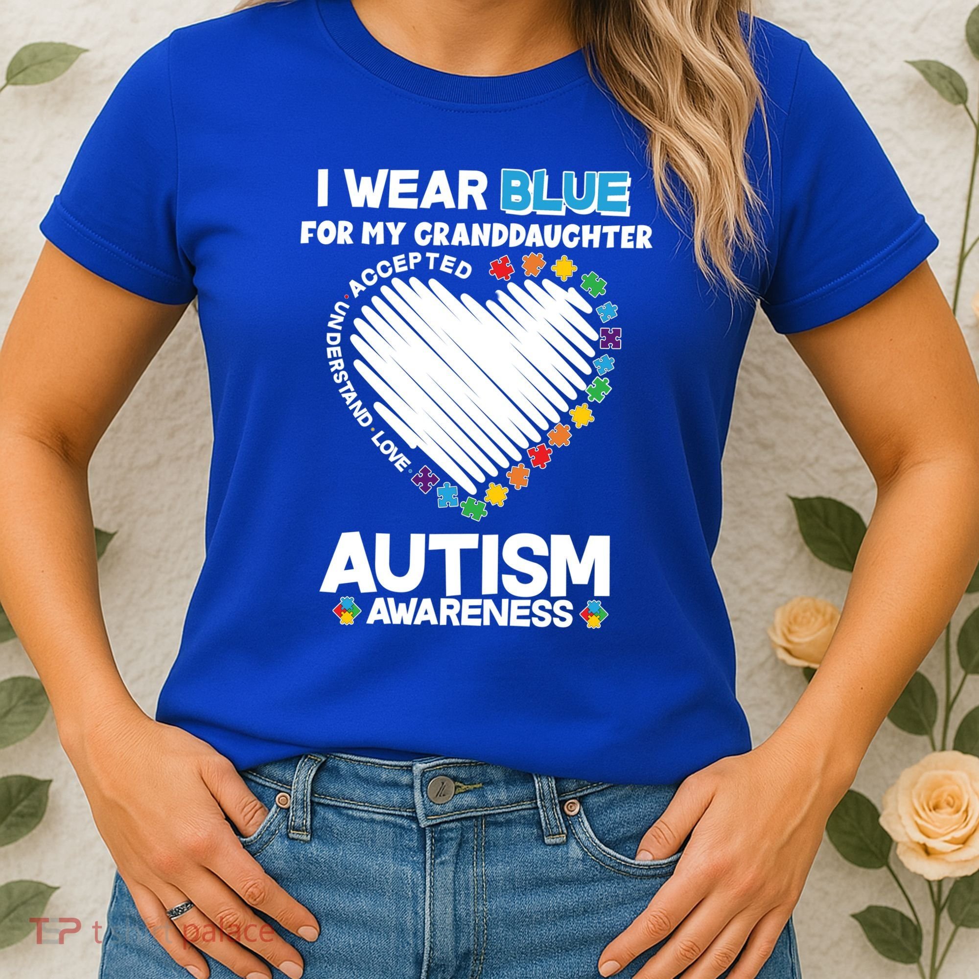 I Wear Blue For My Personalize Custom Text Autism Women's T-Shirt