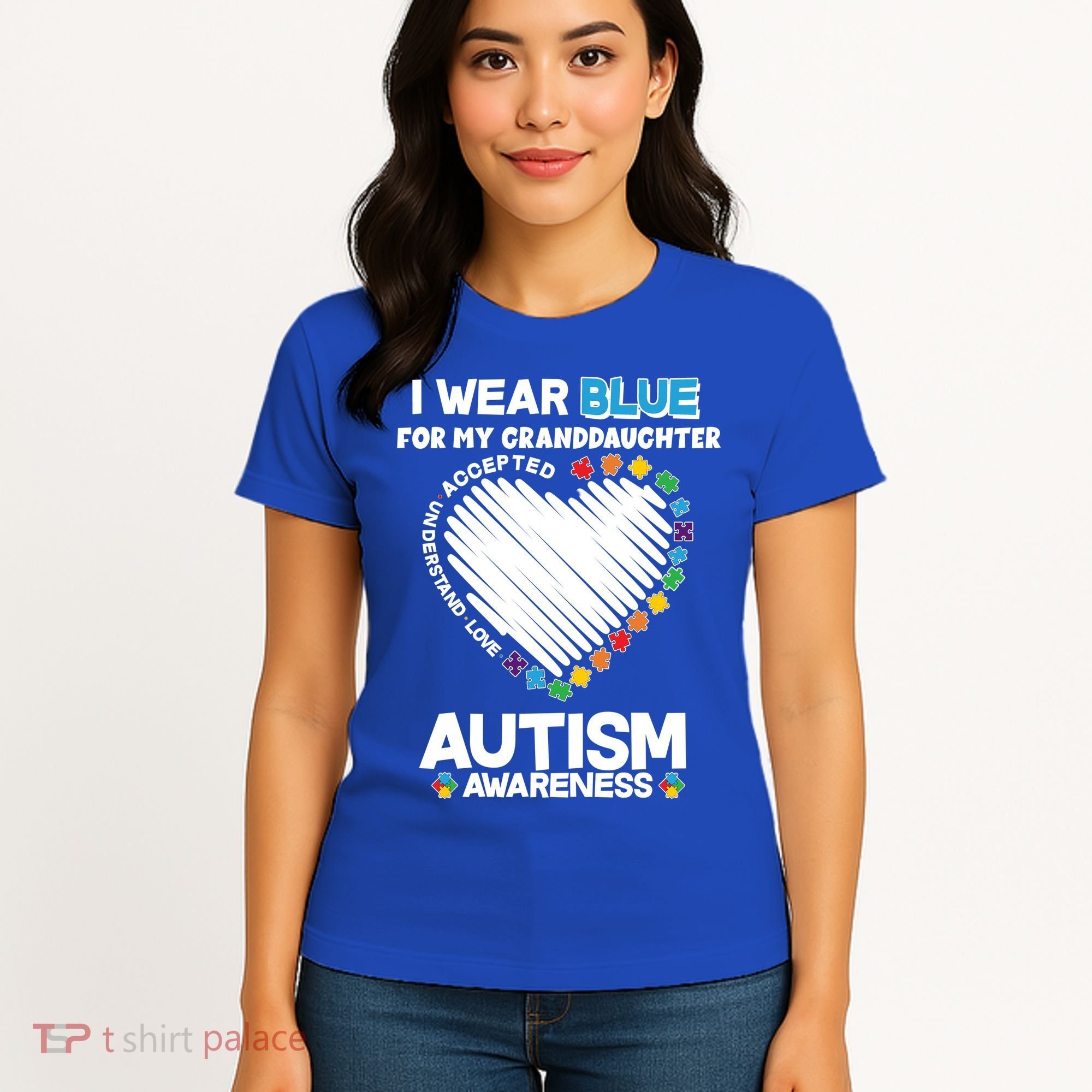 I Wear Blue For My Personalize Custom Text Autism Women's T-Shirt