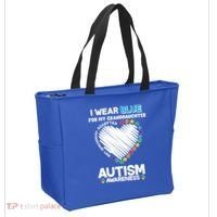 I Wear Blue For My Personalize Custom Text Autism Tote Bag thumb 2