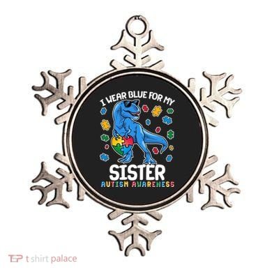 I Wear Blue For My Sister  Autism Awareness T-Rex Dinosaur Ornament