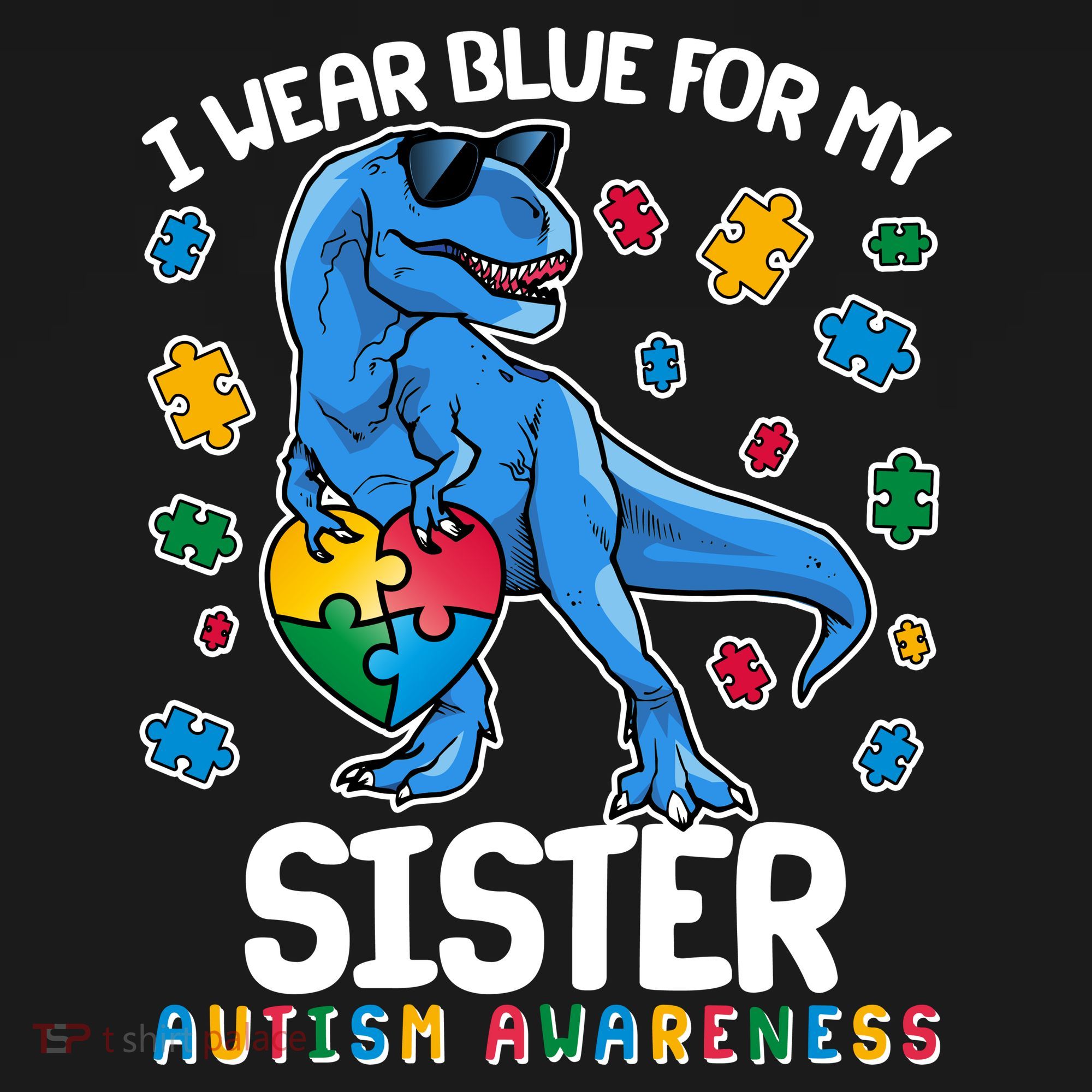 I Wear Blue For My Sister  Autism Awareness T-Rex Dinosaur Ornament
