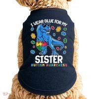 I Wear Blue For My Sister  Autism Awareness T-Rex Dinosaur Doggie Tank thumb 0