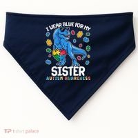 I Wear Blue For My Sister  Autism Awareness T-Rex Dinosaur USA-Made Doggie Bandana thumb 0