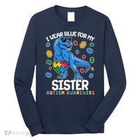 I Wear Blue For My Sister  Autism Awareness T-Rex Dinosaur Long Sleeve Shirt thumb 0