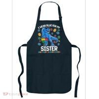I Wear Blue For My Sister  Autism Awareness T-Rex Dinosaur Apron thumb 0