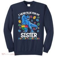 I Wear Blue For My Sister  Autism Awareness T-Rex Dinosaur Sweatshirt thumb 0