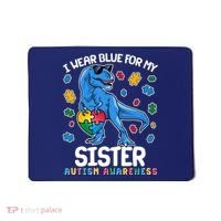I Wear Blue For My Sister  Autism Awareness T-Rex Dinosaur Mousepad thumb 0