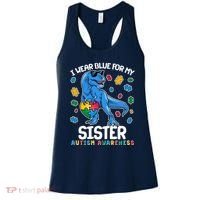 I Wear Blue For My Sister  Autism Awareness T-Rex Dinosaur Women's Tank Top thumb 0