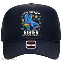 I Wear Blue For My Sister  Autism Awareness T-Rex Dinosaur Hat thumb 0