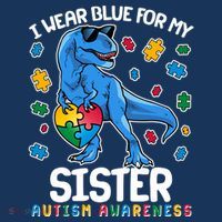 I Wear Blue For My Sister  Autism Awareness T-Rex Dinosaur Tank Top thumb 6