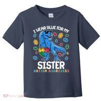 I Wear Blue For My Sister  Autism Awareness T-Rex Dinosaur Toddler T-Shirt thumb 0