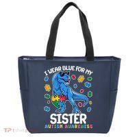 I Wear Blue For My Sister  Autism Awareness T-Rex Dinosaur Tote Bag thumb 0