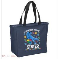 I Wear Blue For My Sister  Autism Awareness T-Rex Dinosaur Tote Bag thumb 2