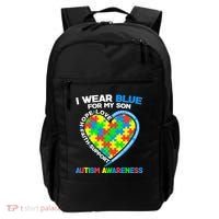 I Wear Blue For My Son Autism Awareness Heart Puzzle  Backpack thumb 0