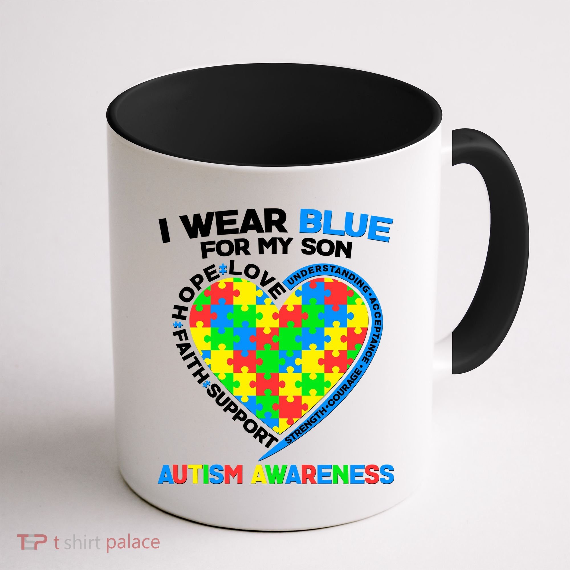 I Wear Blue For My Son Autism Awareness Heart Puzzle  Coffee Mug