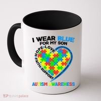 I Wear Blue For My Son Autism Awareness Heart Puzzle  Coffee Mug thumb 0