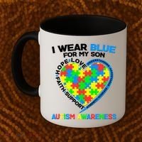 I Wear Blue For My Son Autism Awareness Heart Puzzle  Coffee Mug thumb 2