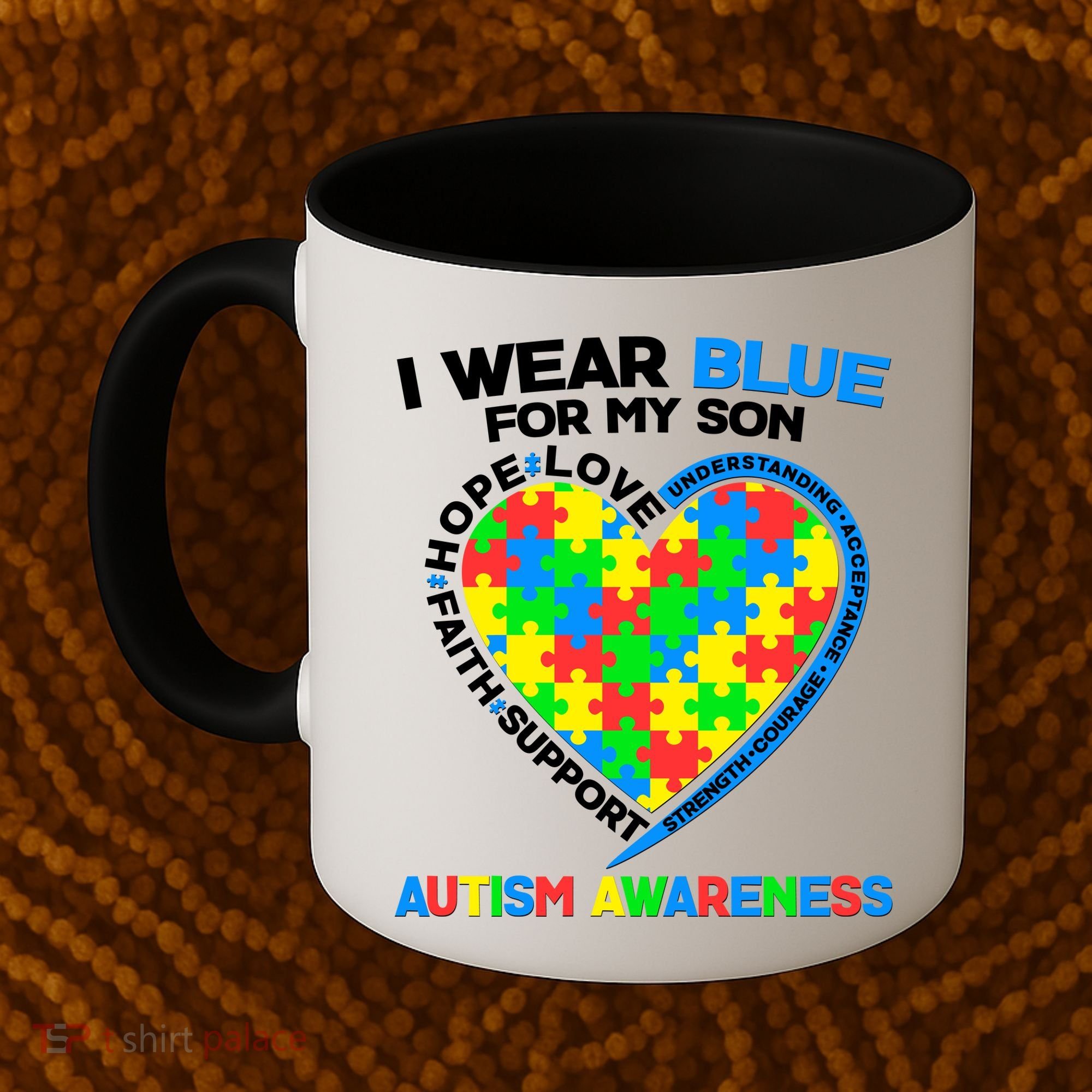I Wear Blue For My Son Autism Awareness Heart Puzzle  Coffee Mug