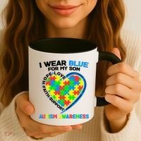 I Wear Blue For My Son Autism Awareness Heart Puzzle  Coffee Mug thumb 3
